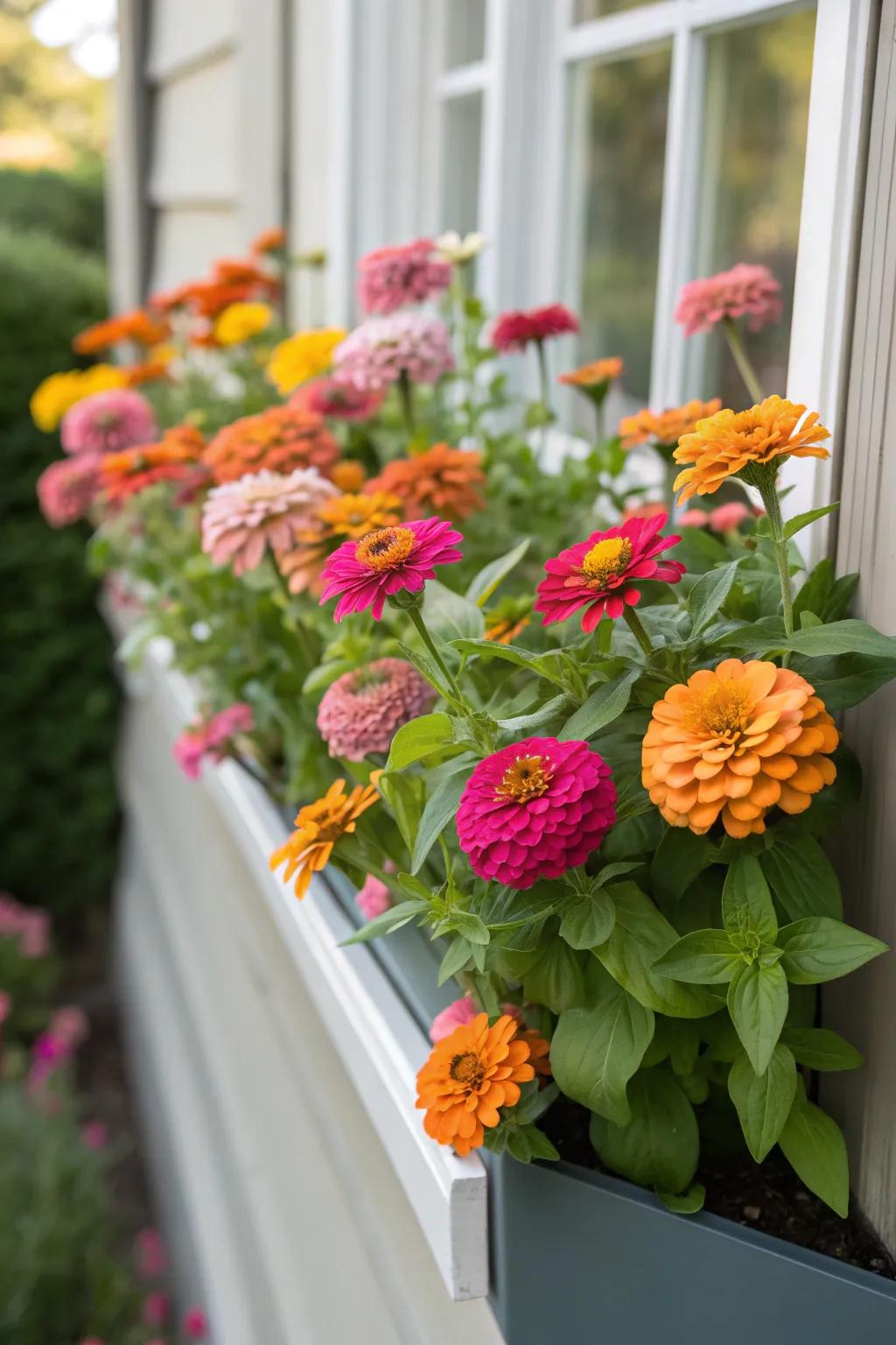 Zahara Zinnias offer bold, cheerful colors for sunny window boxes.