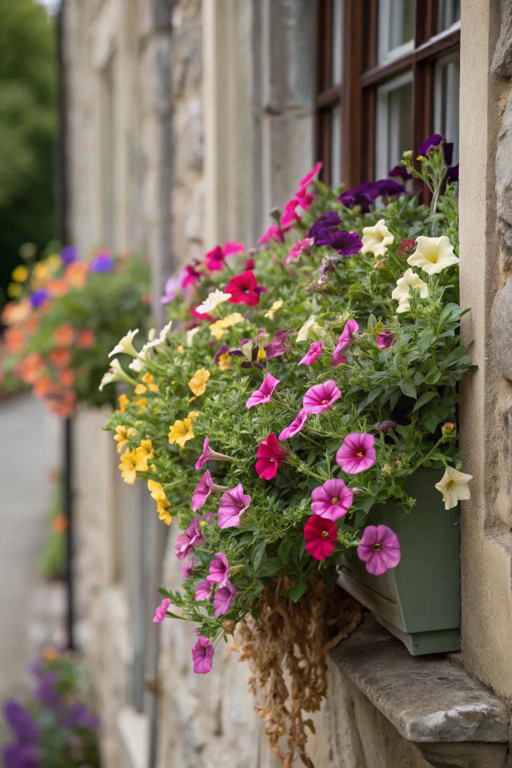Calibrachoa's cascading blooms add charm to sunny window boxes.