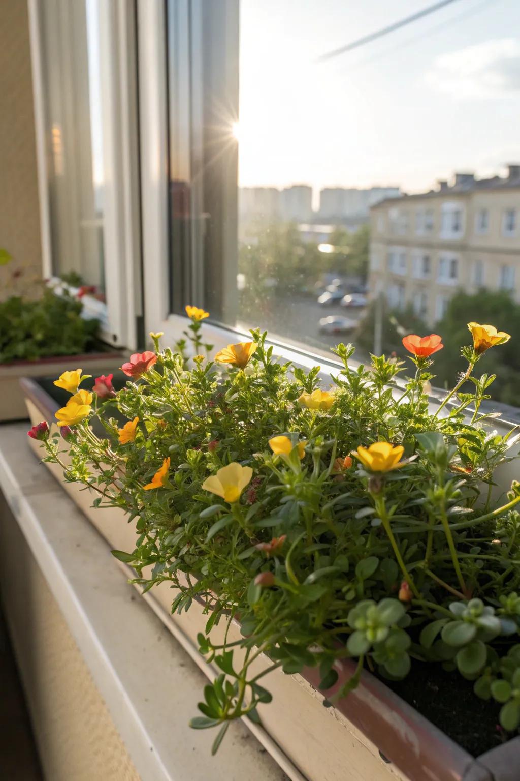 Purslane offers vibrant blooms and resilience in sunny window boxes.