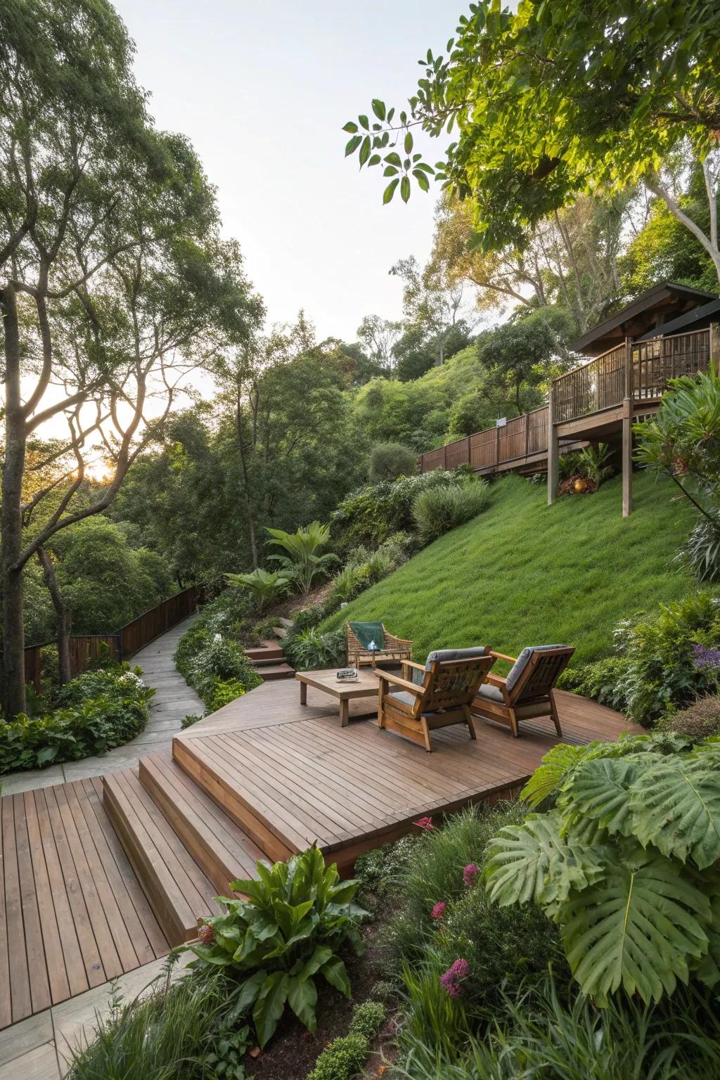 A front deck offers a perfect platform for enjoying hillside views.