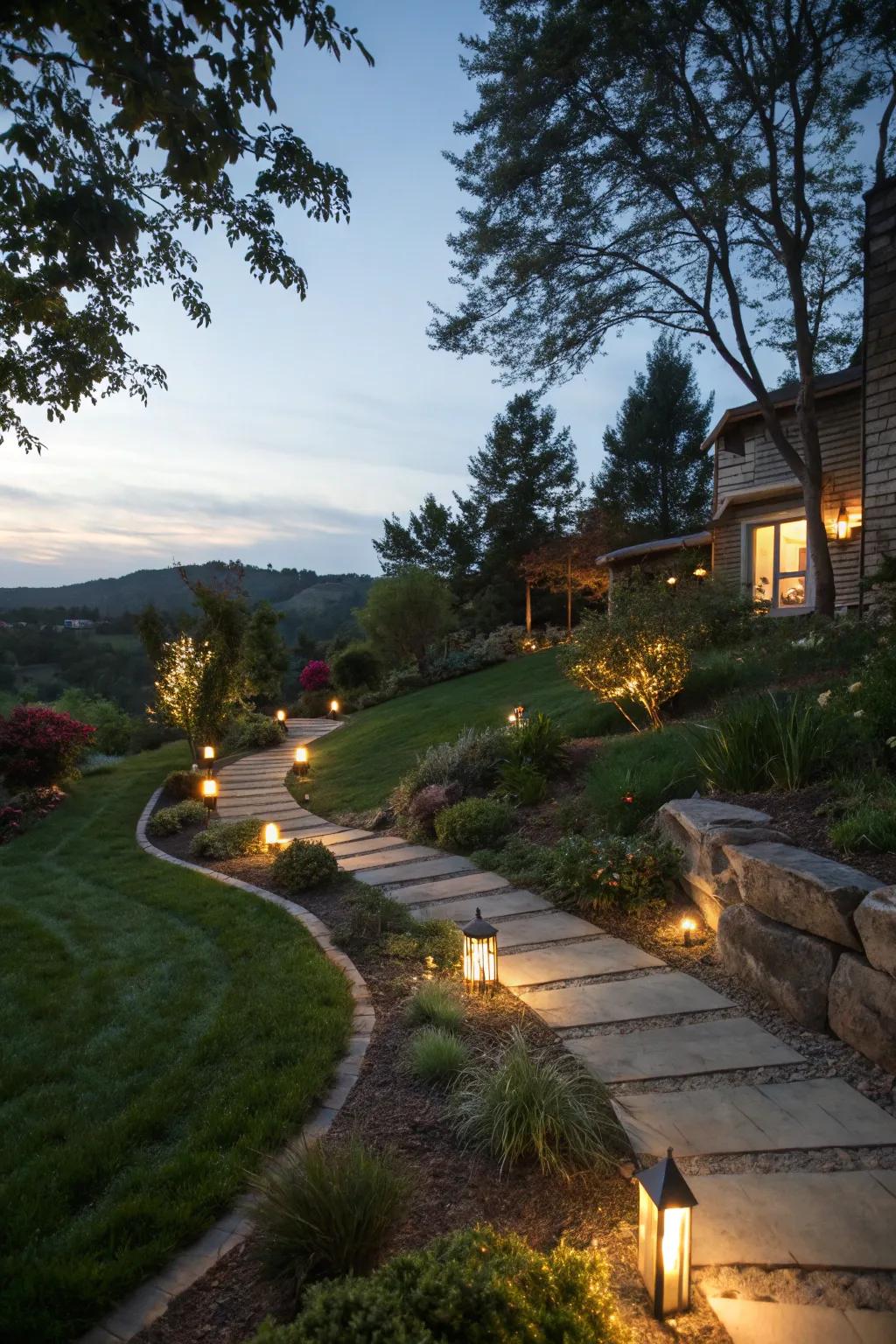 Landscape lighting adds a magical touch to outdoor spaces at night.