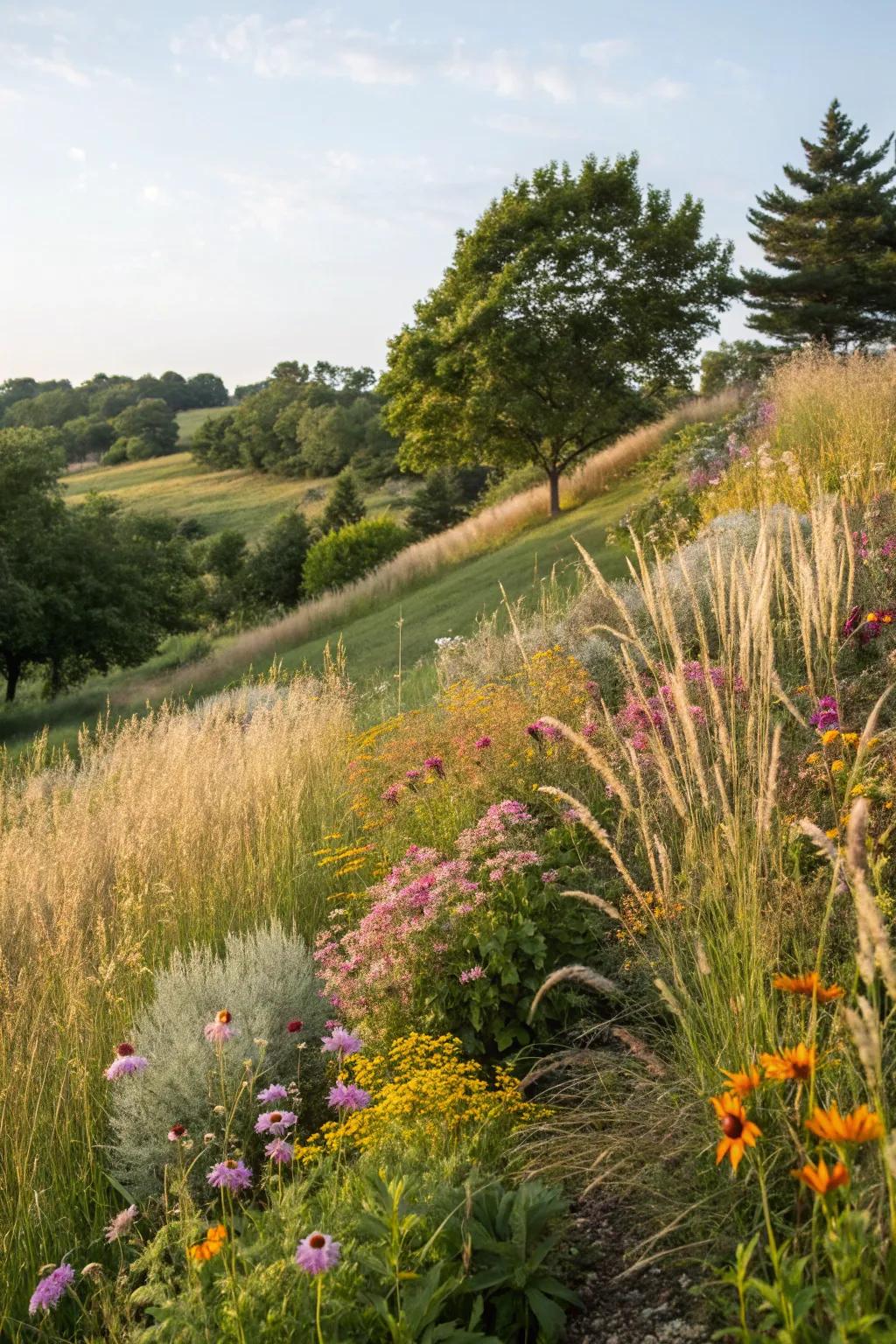 A prairie garden brings natural beauty and biodiversity to a hillside.