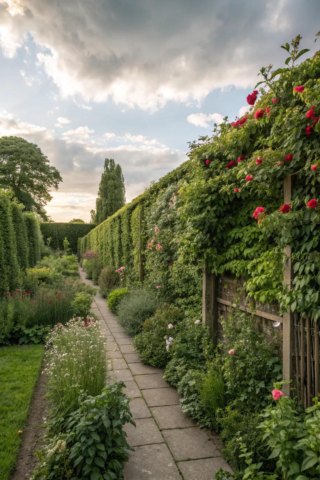 Vertical gardens offer privacy and a lush view.