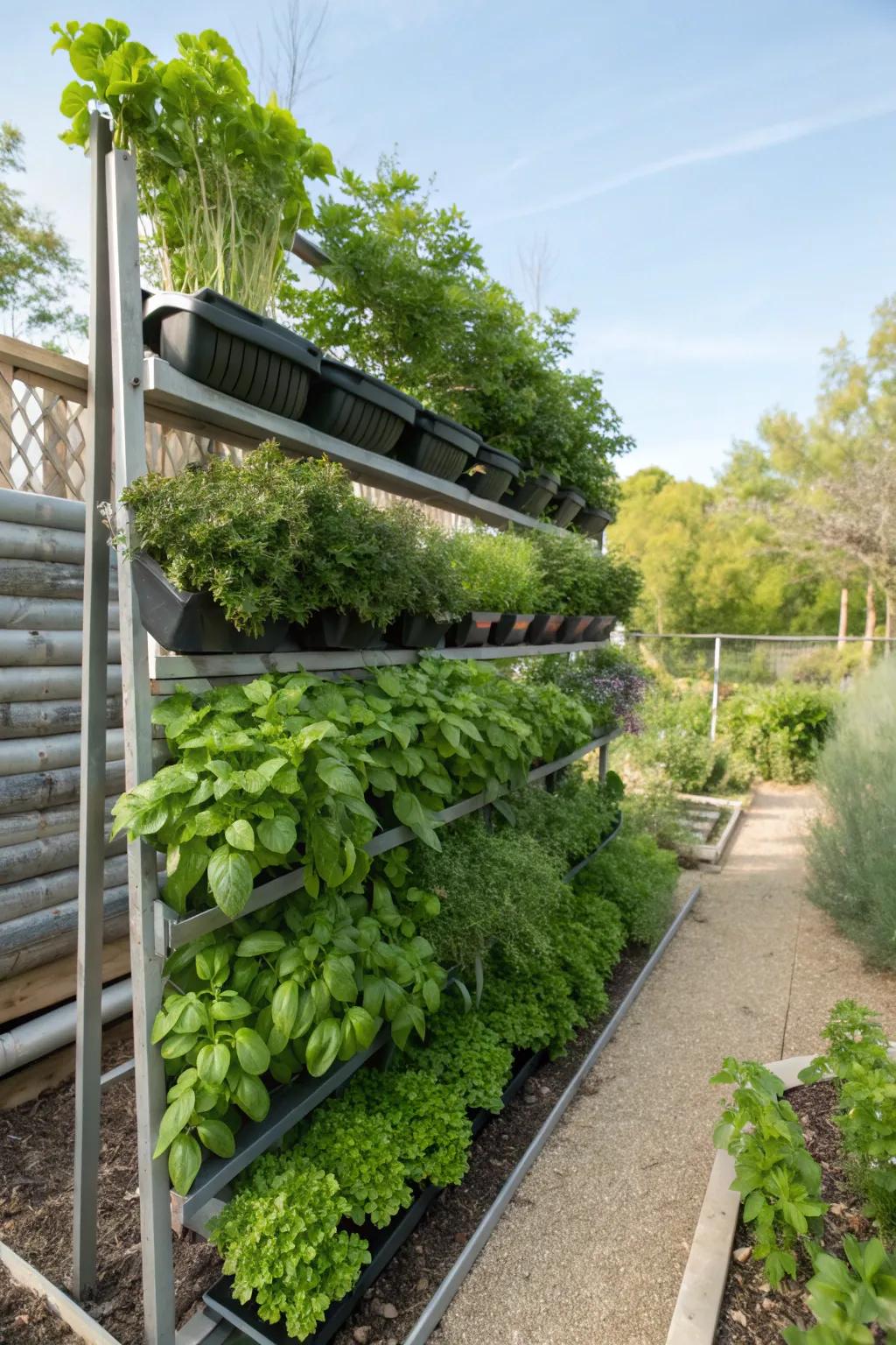 Vertical herb gardens offer fresh flavors and appeal.