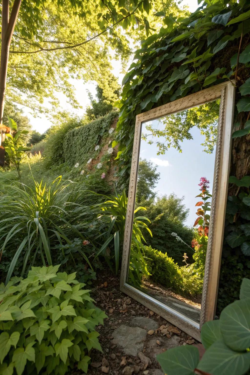 Garden mirrors open up the space and reflect beauty.