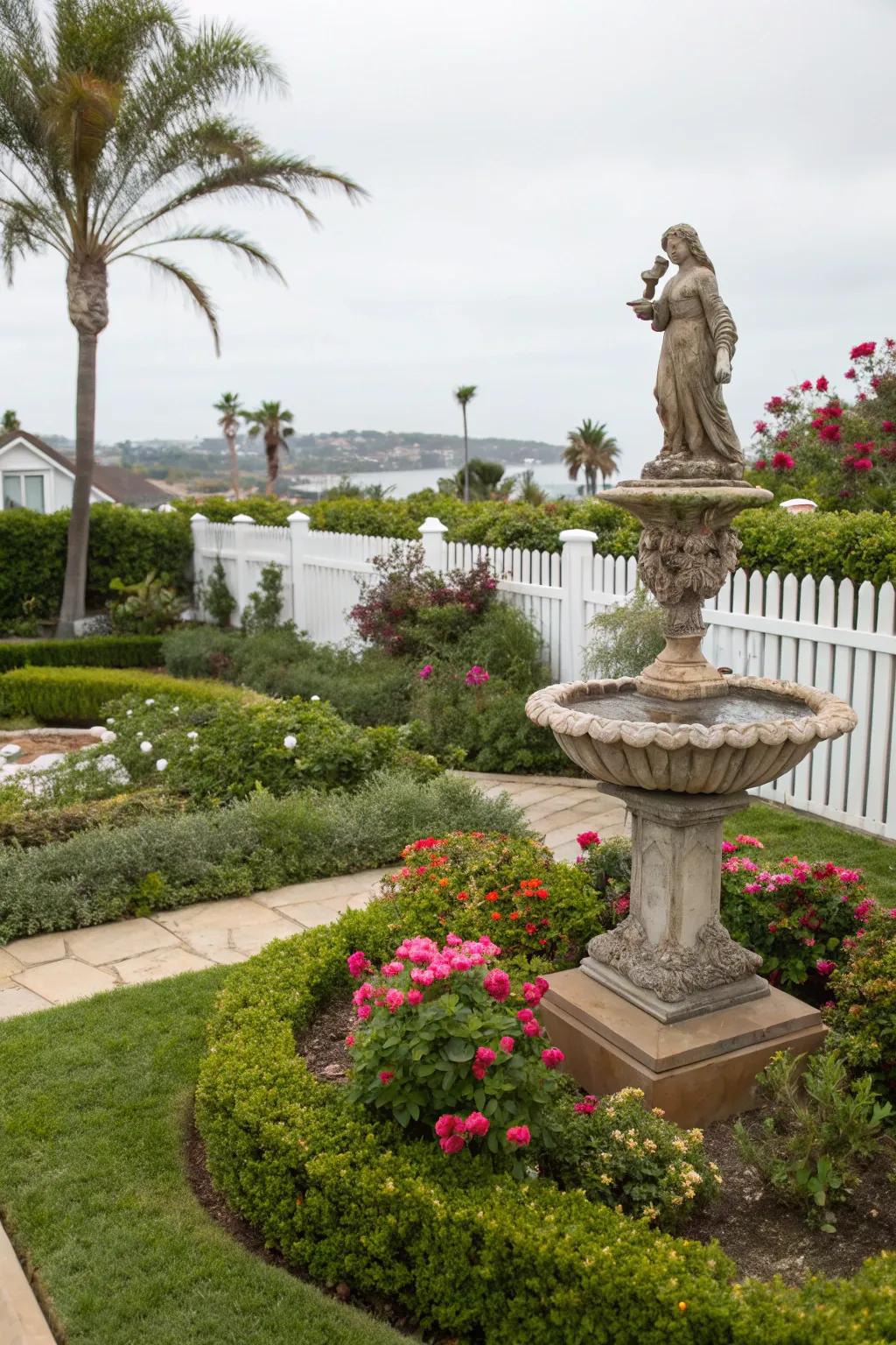 Enhance your garden with a striking sculpture as a focal point.