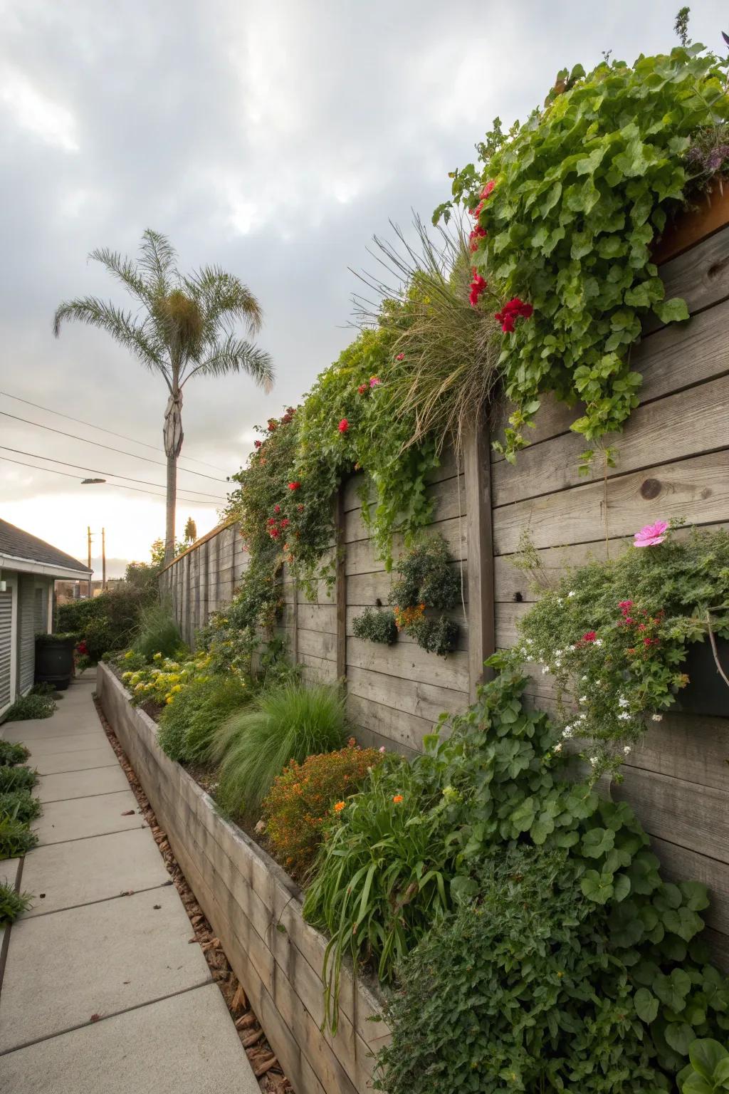 Transform a blank wall with a vibrant vertical garden in your outdoor space.