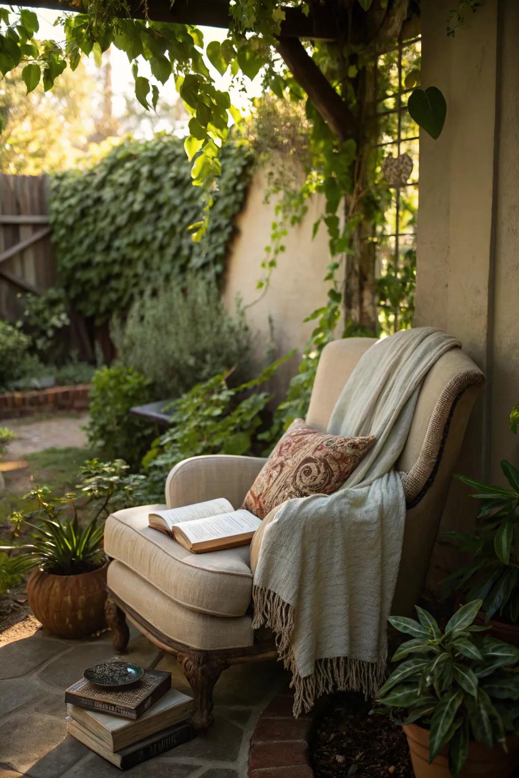 Create a tranquil retreat with a cozy reading nook in your garden.