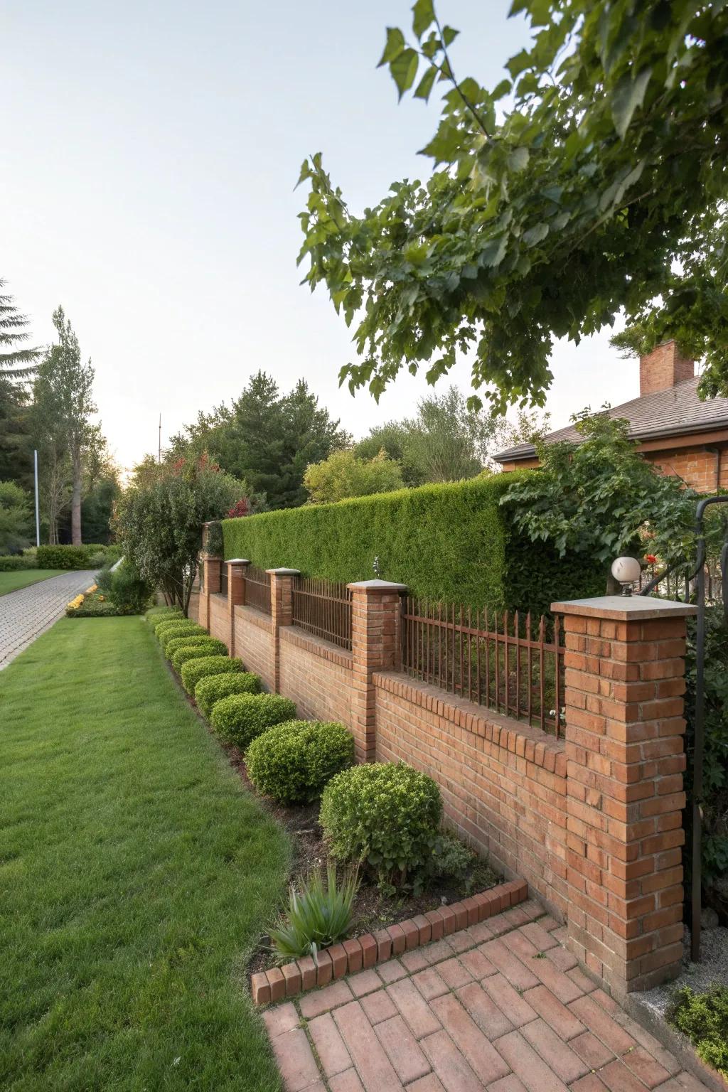 Combine brick and hedges for a green, private retreat.