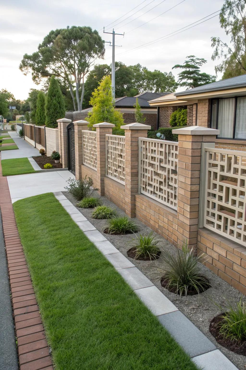 Modernize your fence with geometric brick patterns.