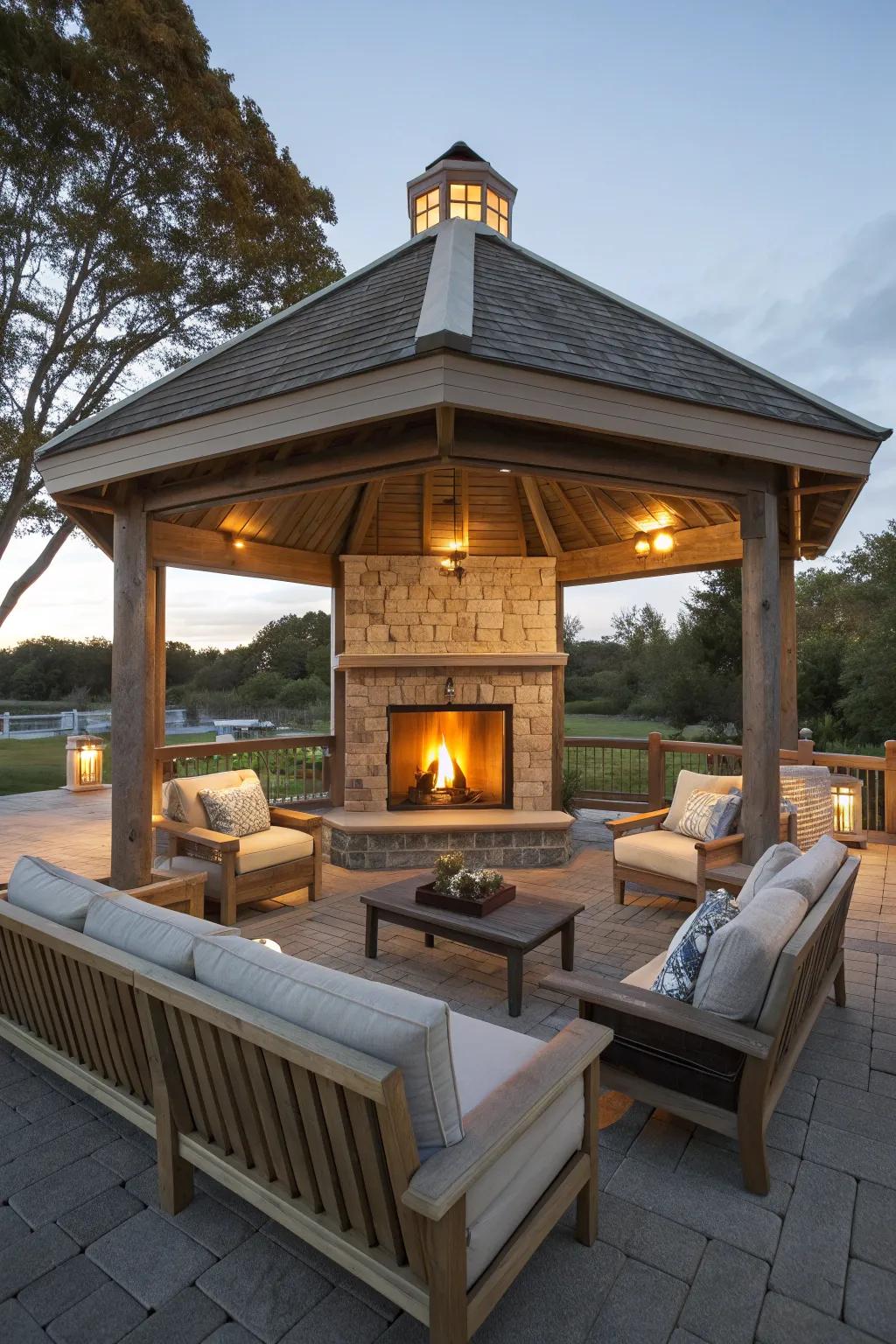 Create a cozy ambiance with a stylish fireplace.