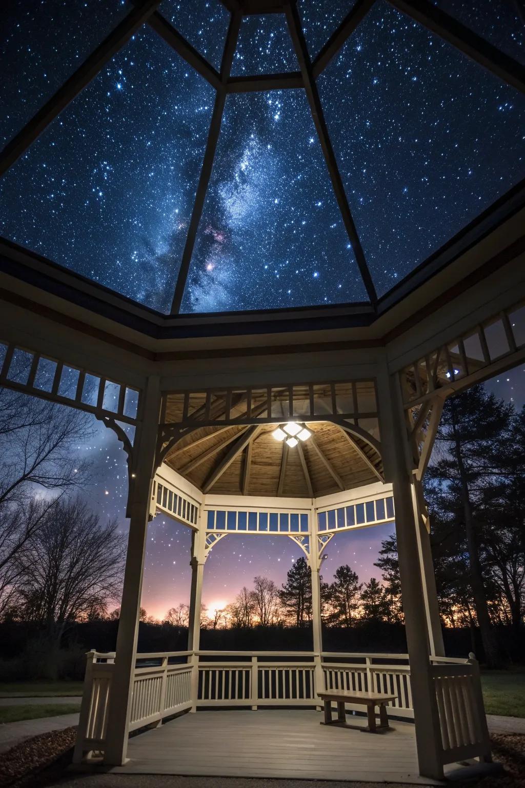 Enjoy clear sky views through a pavilion skylight.