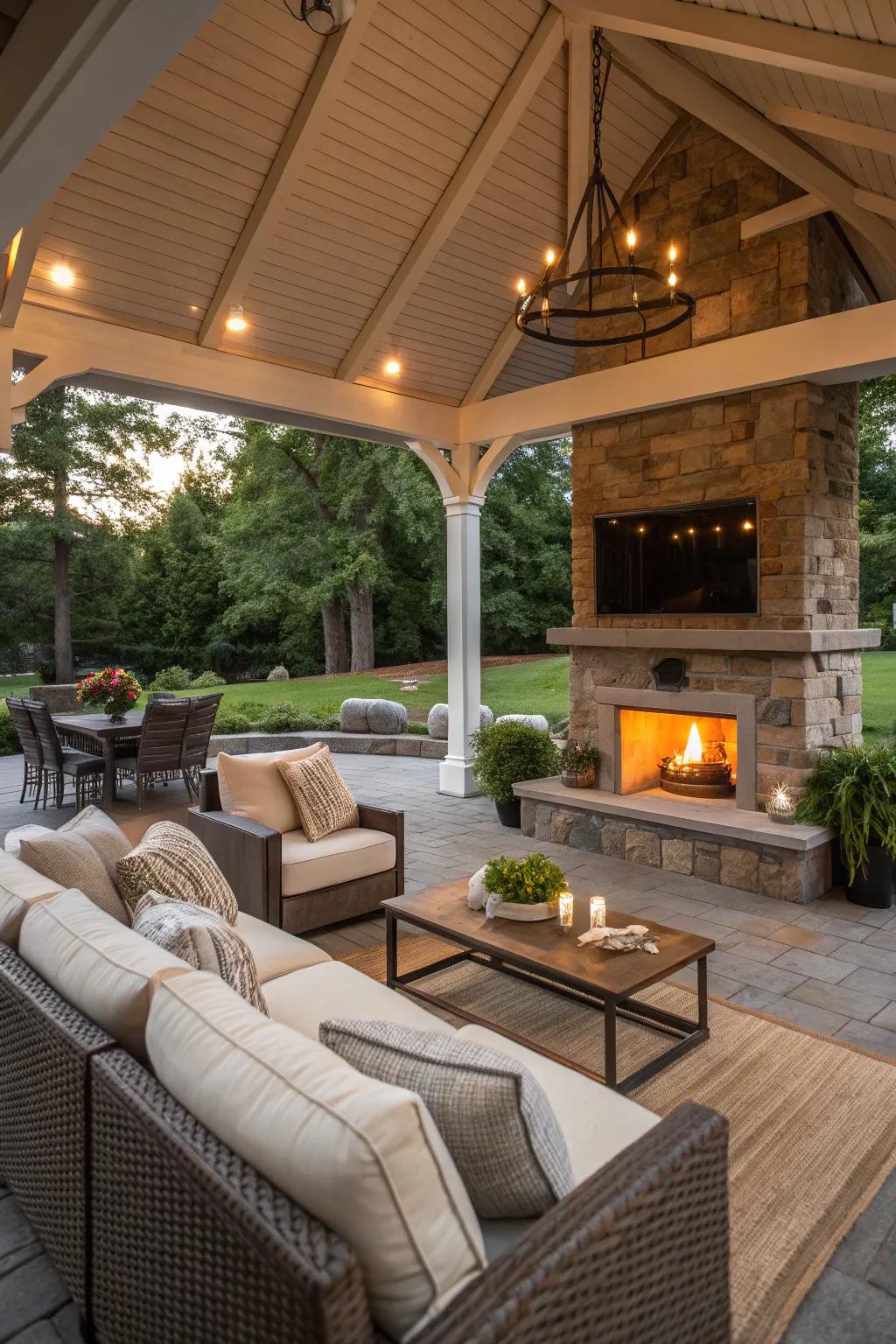 Create a comfortable outdoor living room under your pavilion.