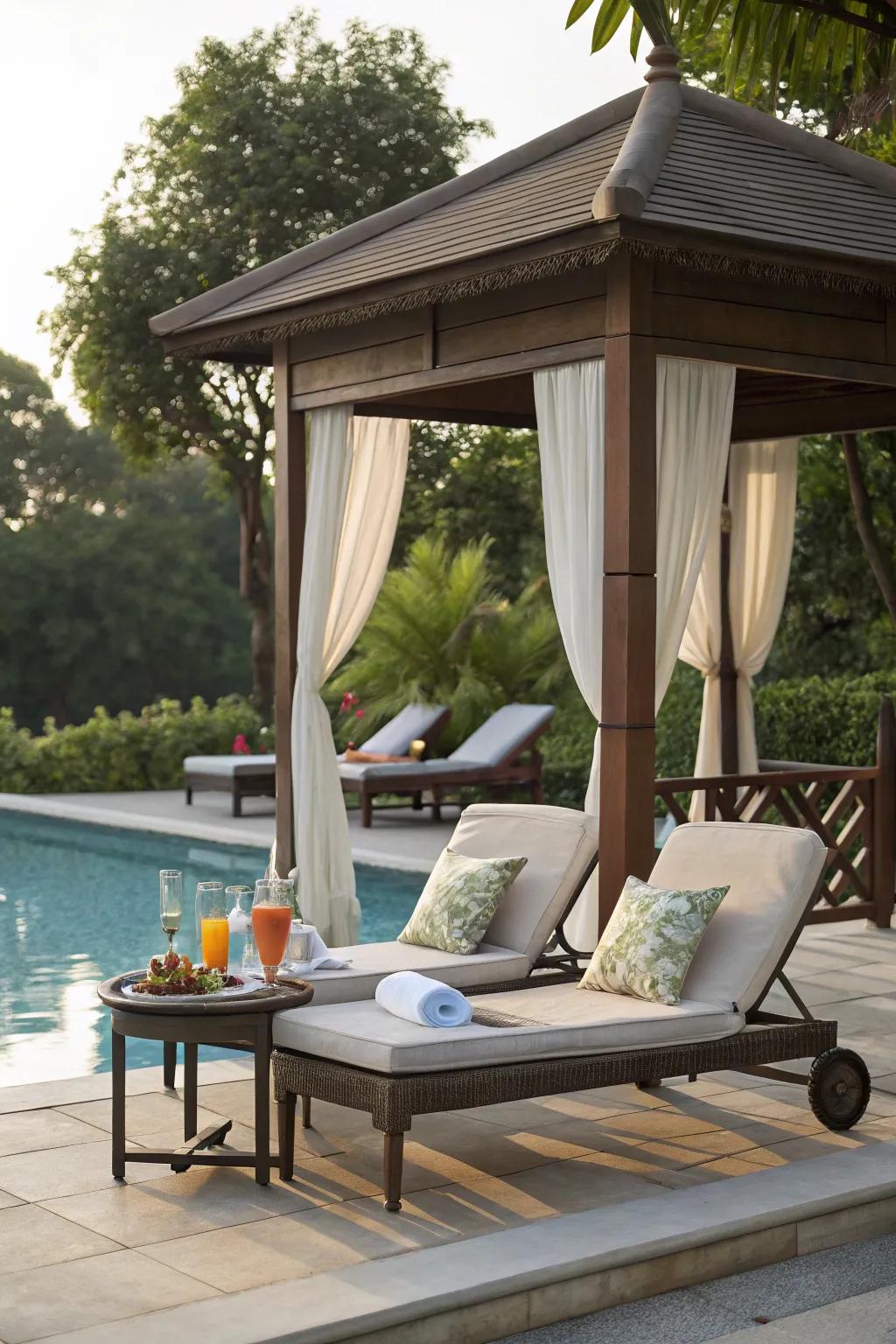 Relax in the shade with a sleek poolside pavilion.