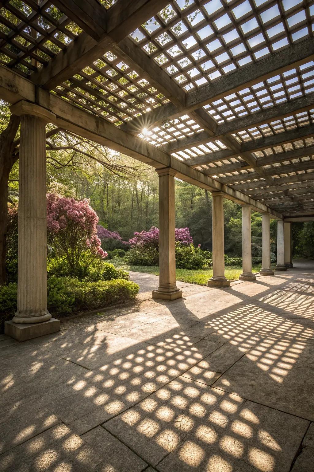 Enjoy filtered sunlight with a pergola-inspired pavilion.