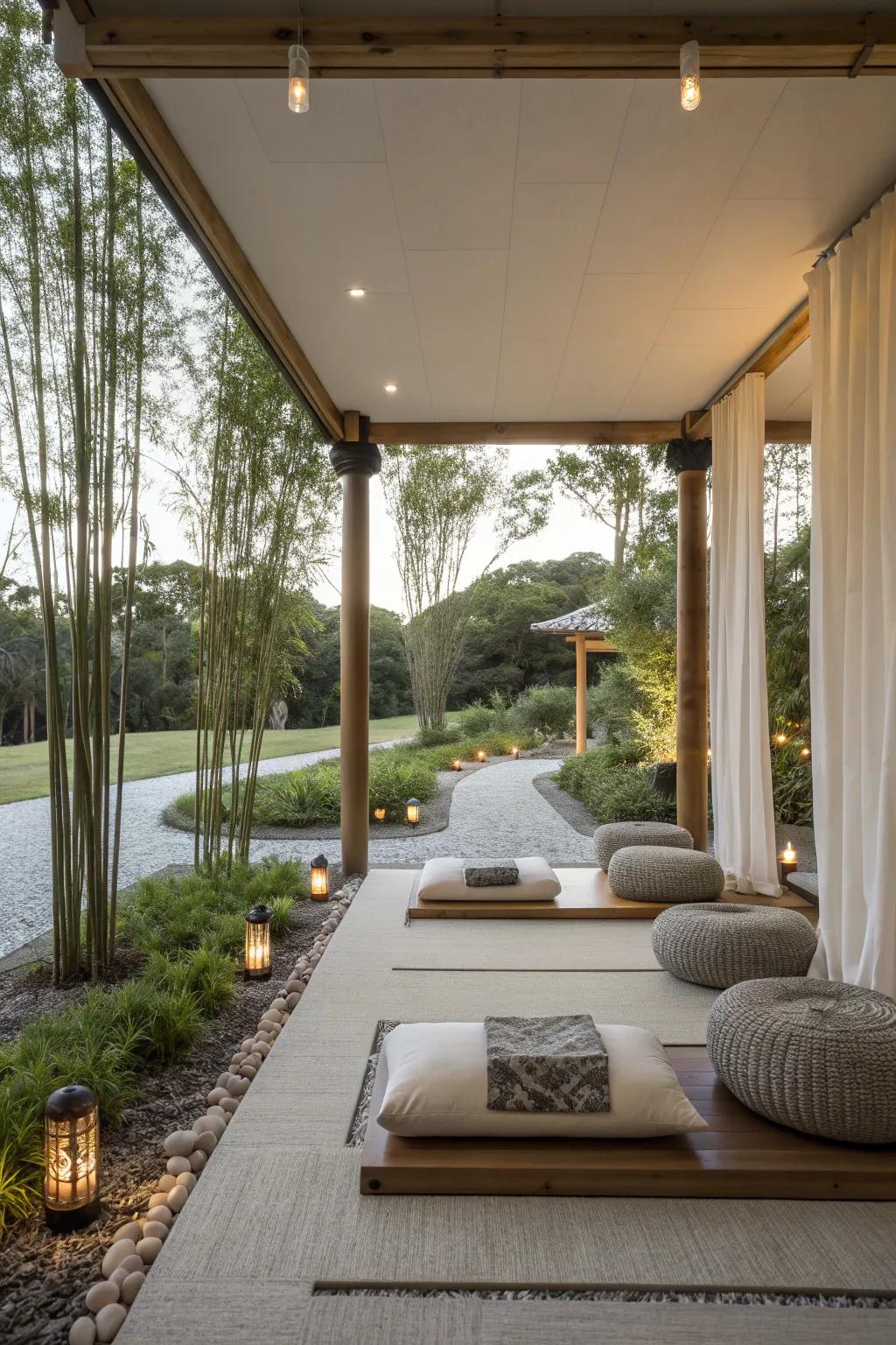Create a tranquil meditation space within your pavilion.