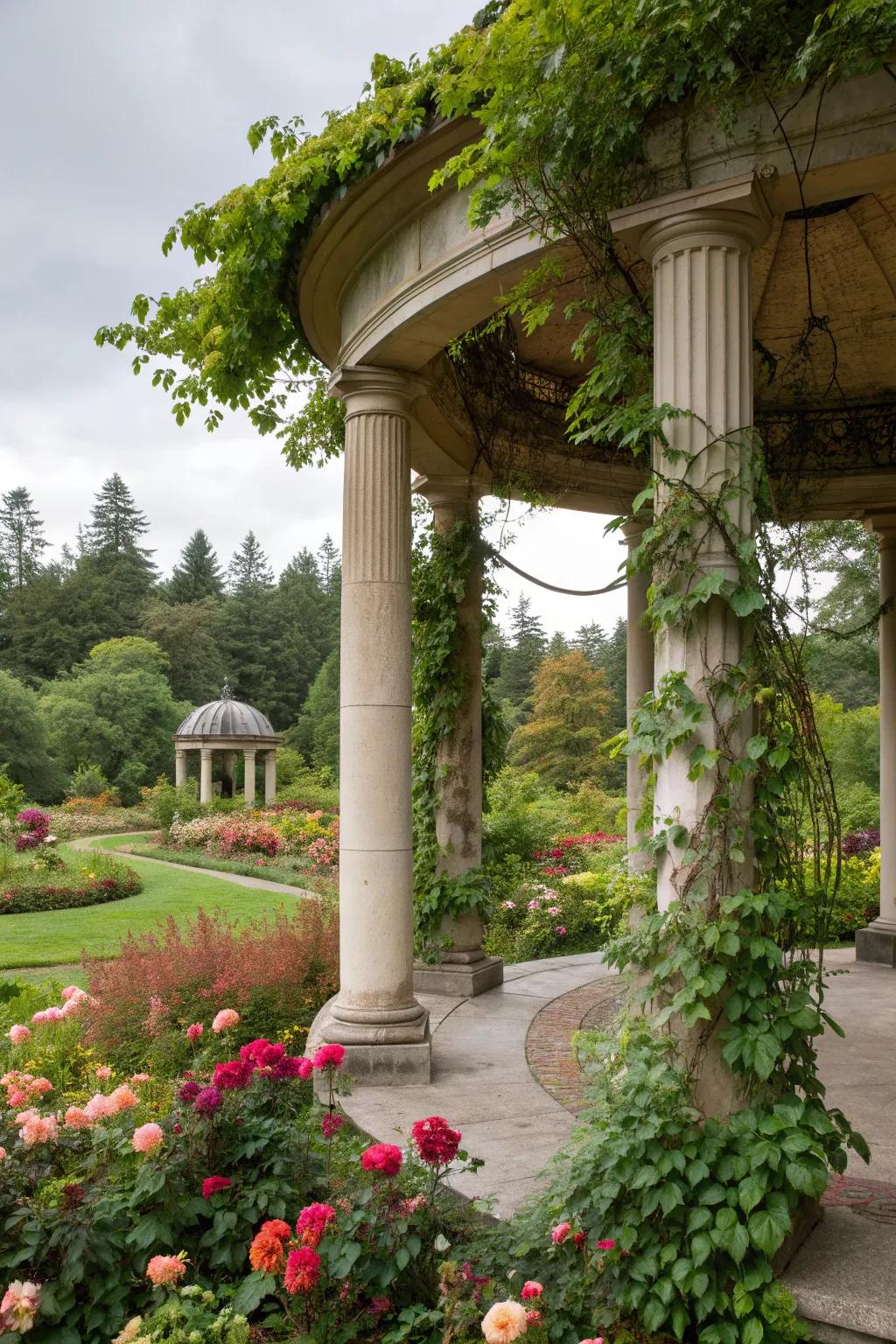 Integrate your pavilion naturally with garden climbing plants.