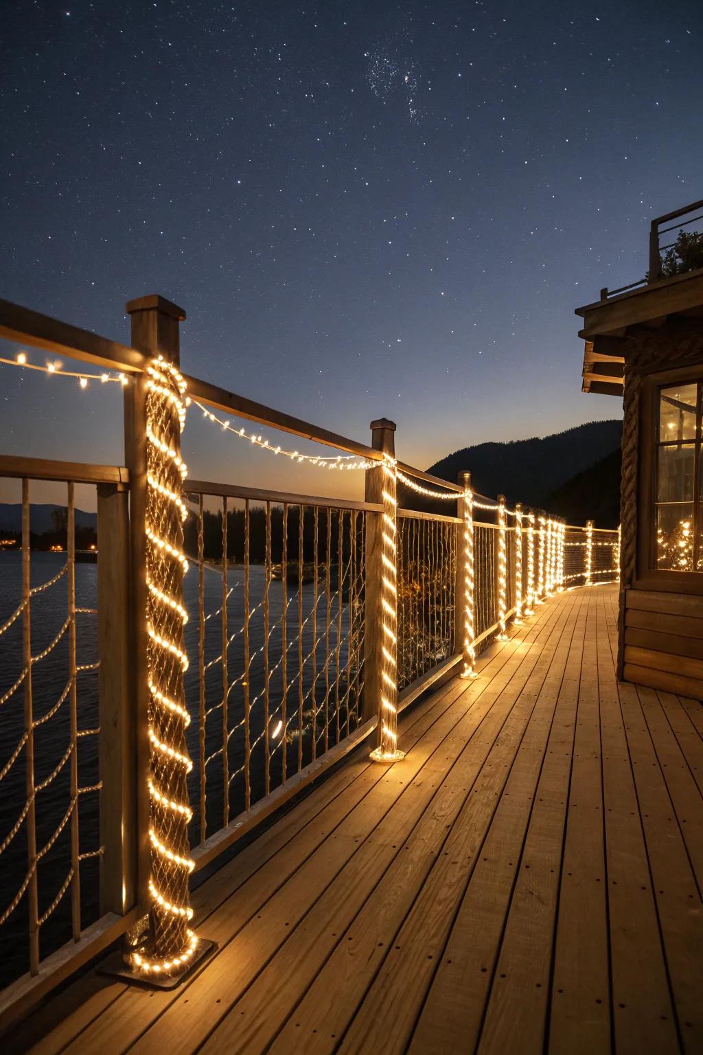 Highlight your deck's architectural features with rope lighting.