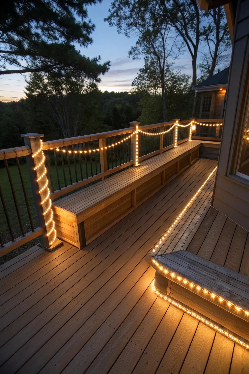 Create cozy sitting areas with the glow of rope lighting.