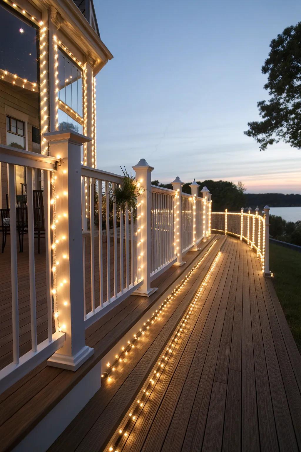 Bring attention to your deck's design with strategic rope lighting.