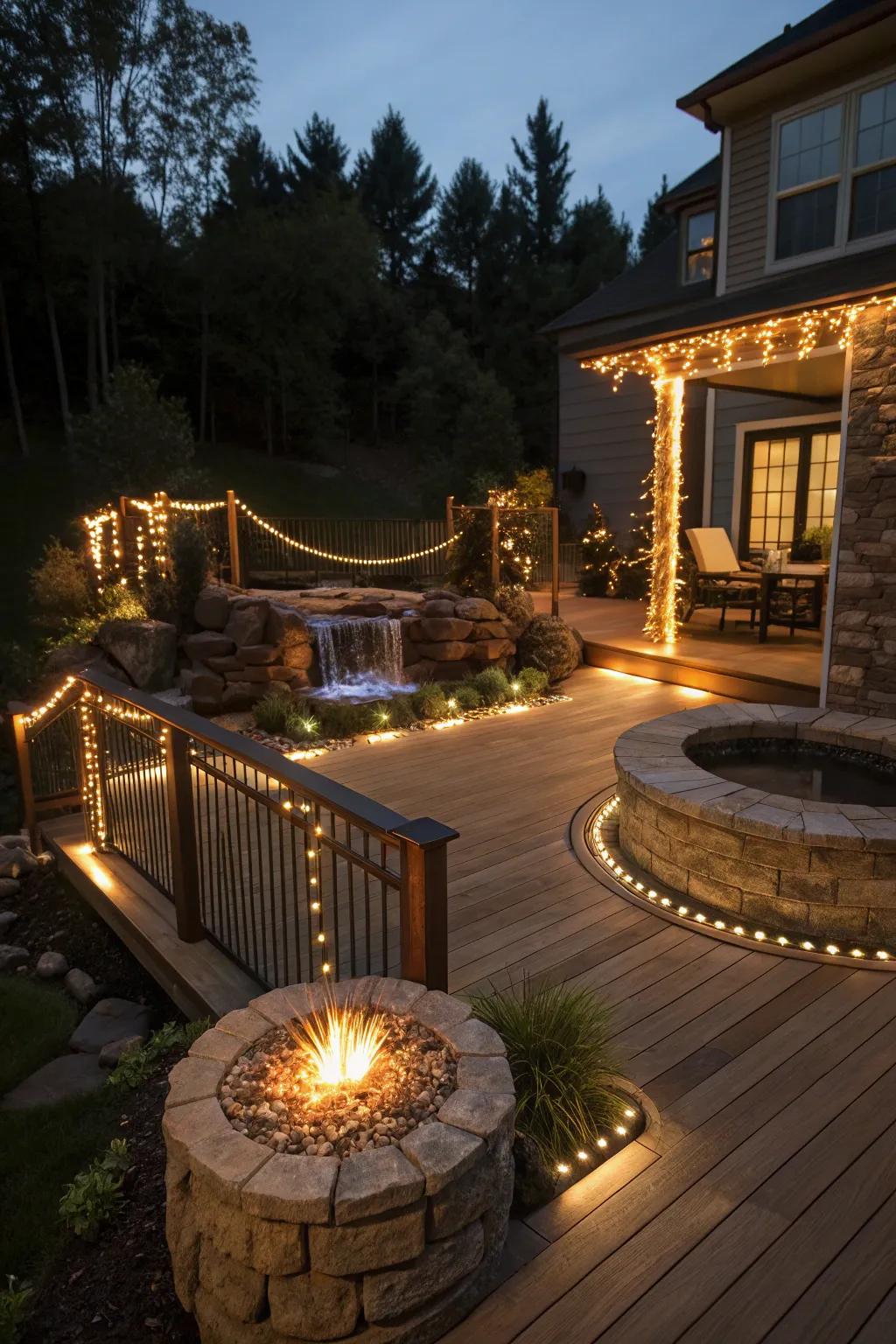 Showcase standout deck elements with dramatic lighting.