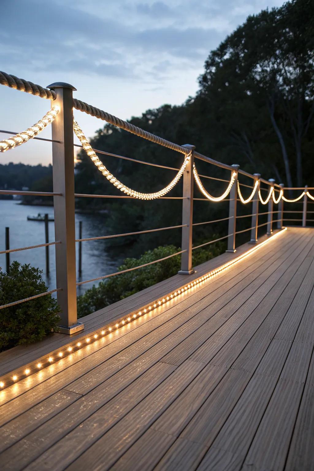 Define your deck's edges with elegant rope lighting.