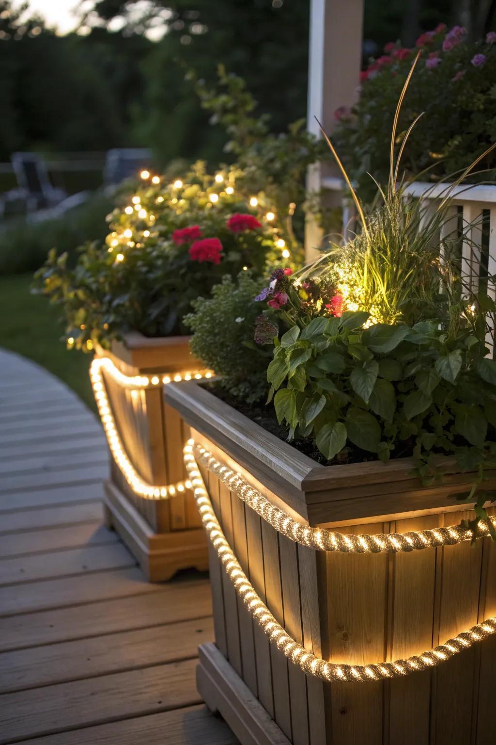 Illuminate your deck's plants for a lush, magical atmosphere.