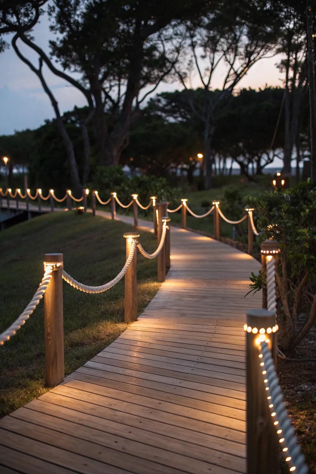 Define your deck pathways with the soft glow of rope lights.