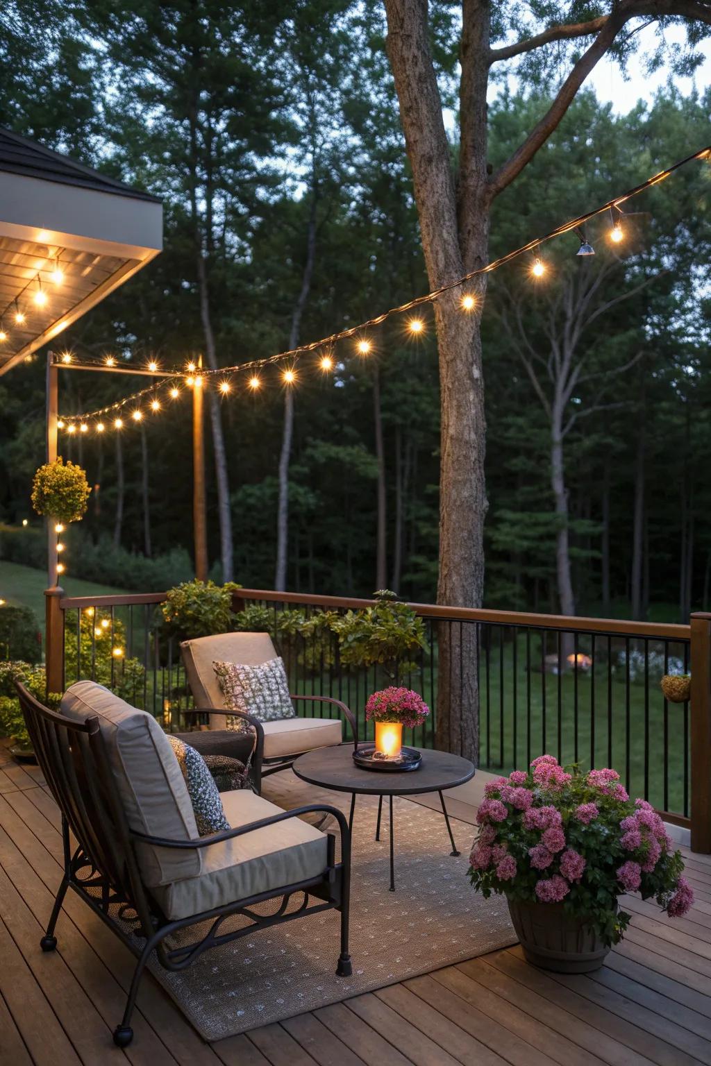 Create a warm and inviting space for gatherings with rope lighting.