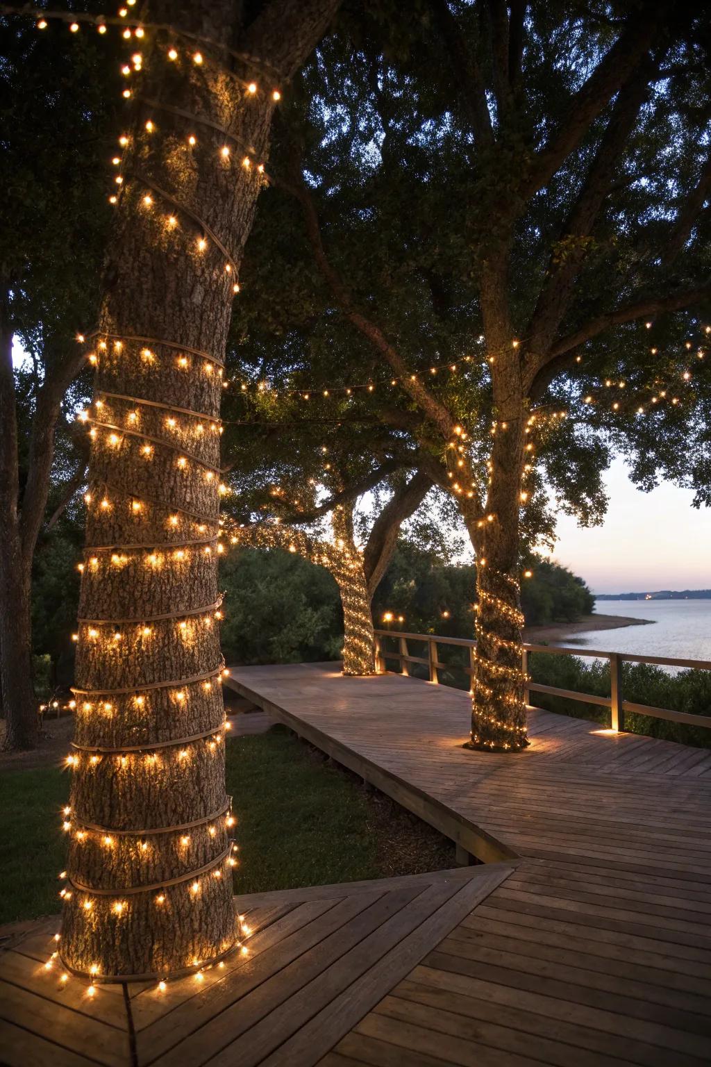Create a magical extension of your deck with tree lighting.