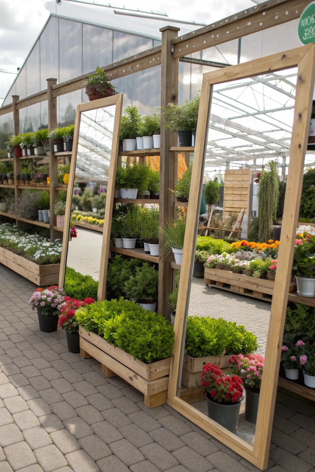 A garden display enhanced with mirrors for space and light.