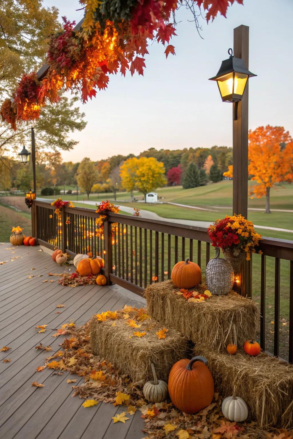 Seasonal decorative accents embellish a park model deck.