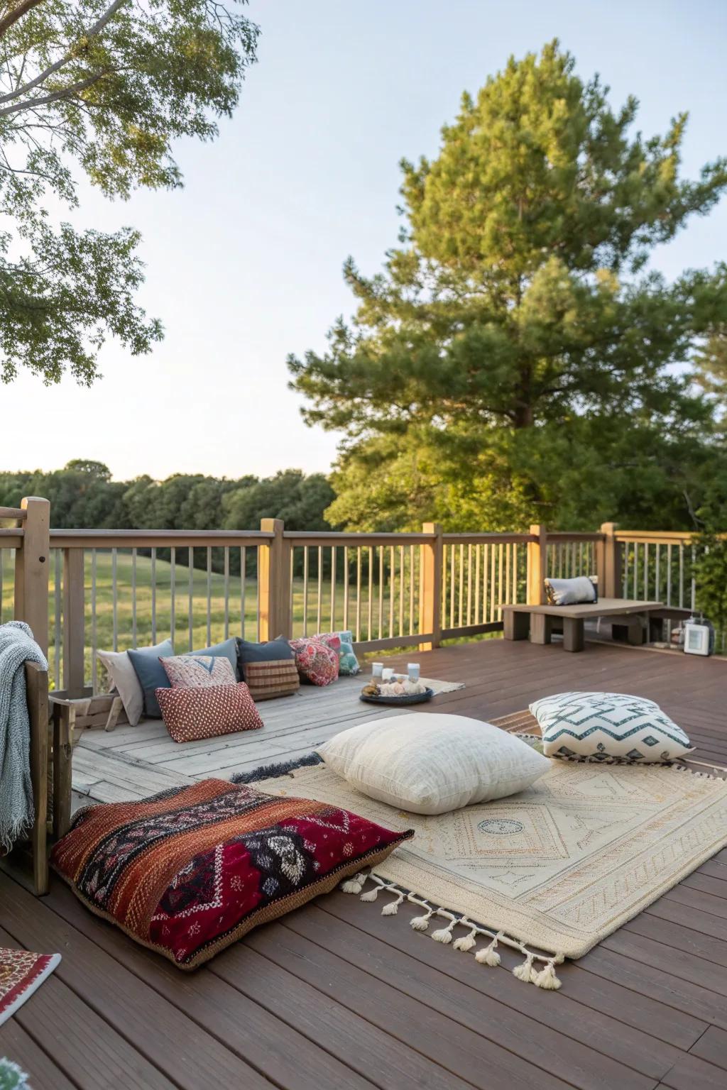 Textiles adding warmth and coziness to the deck.