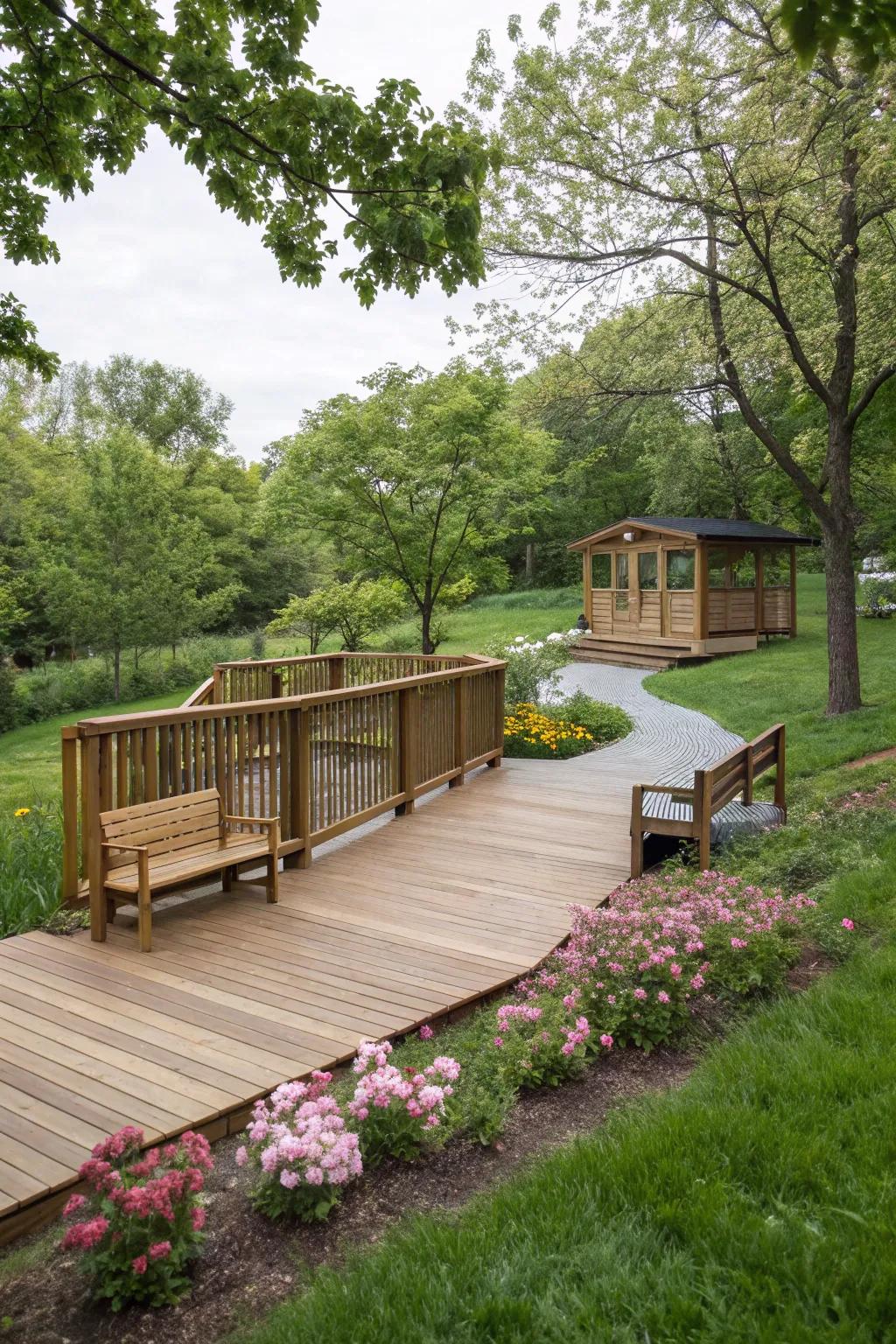 Deck crafted with environmentally friendly materials.