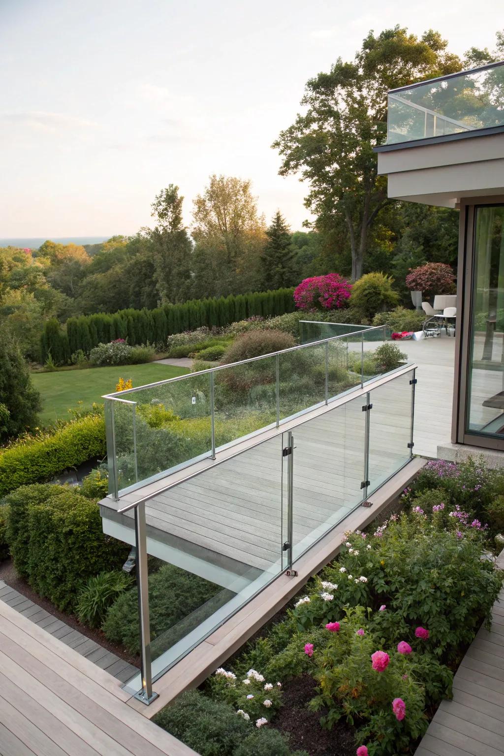 Modern glass railings enhance the visual appeal of your deck.