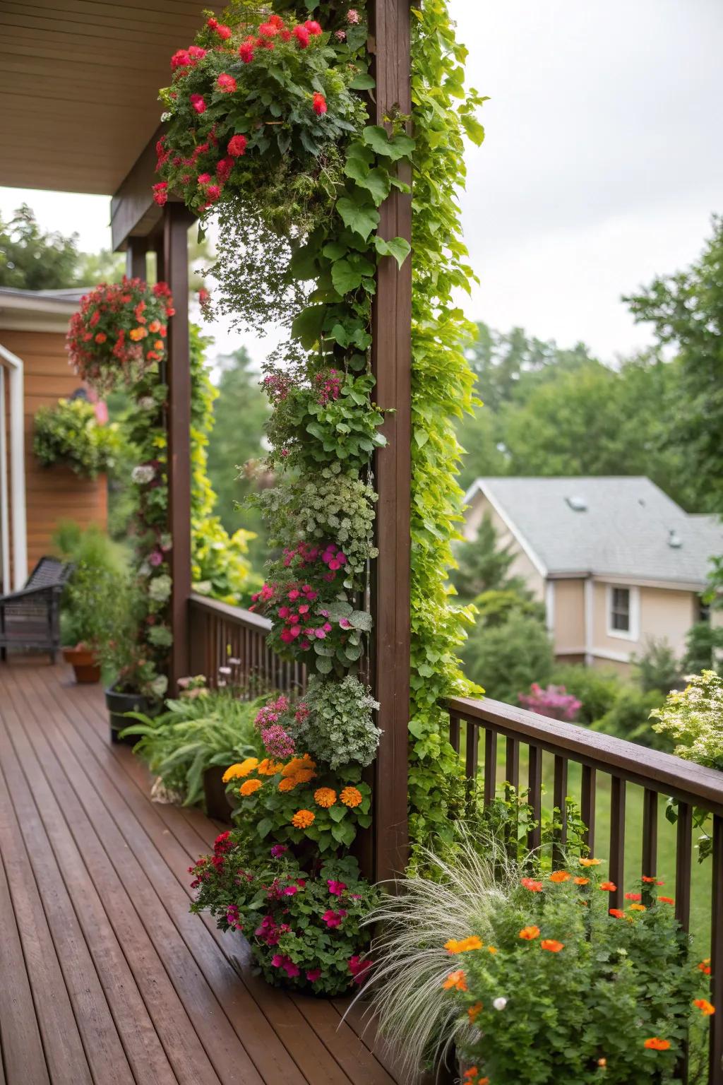 Vertical gardens add lush greenery to any deck.