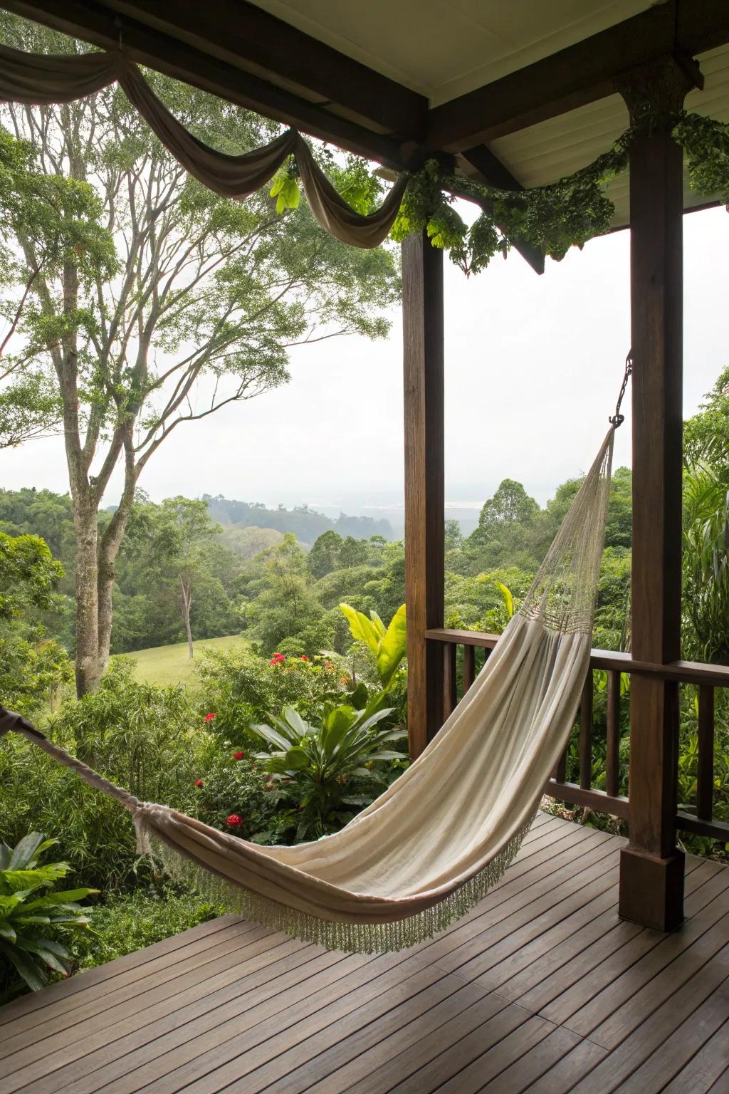 A hammock provides a perfect relaxation nook on your deck.