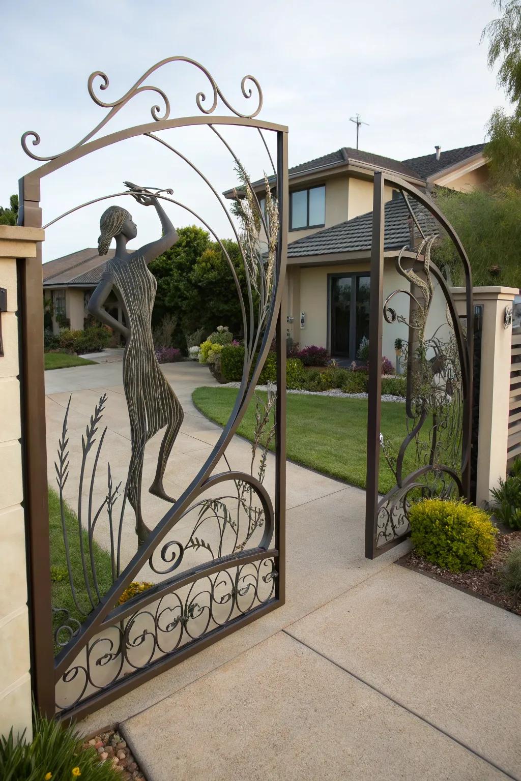 Artistic metal gate as a striking statement piece.