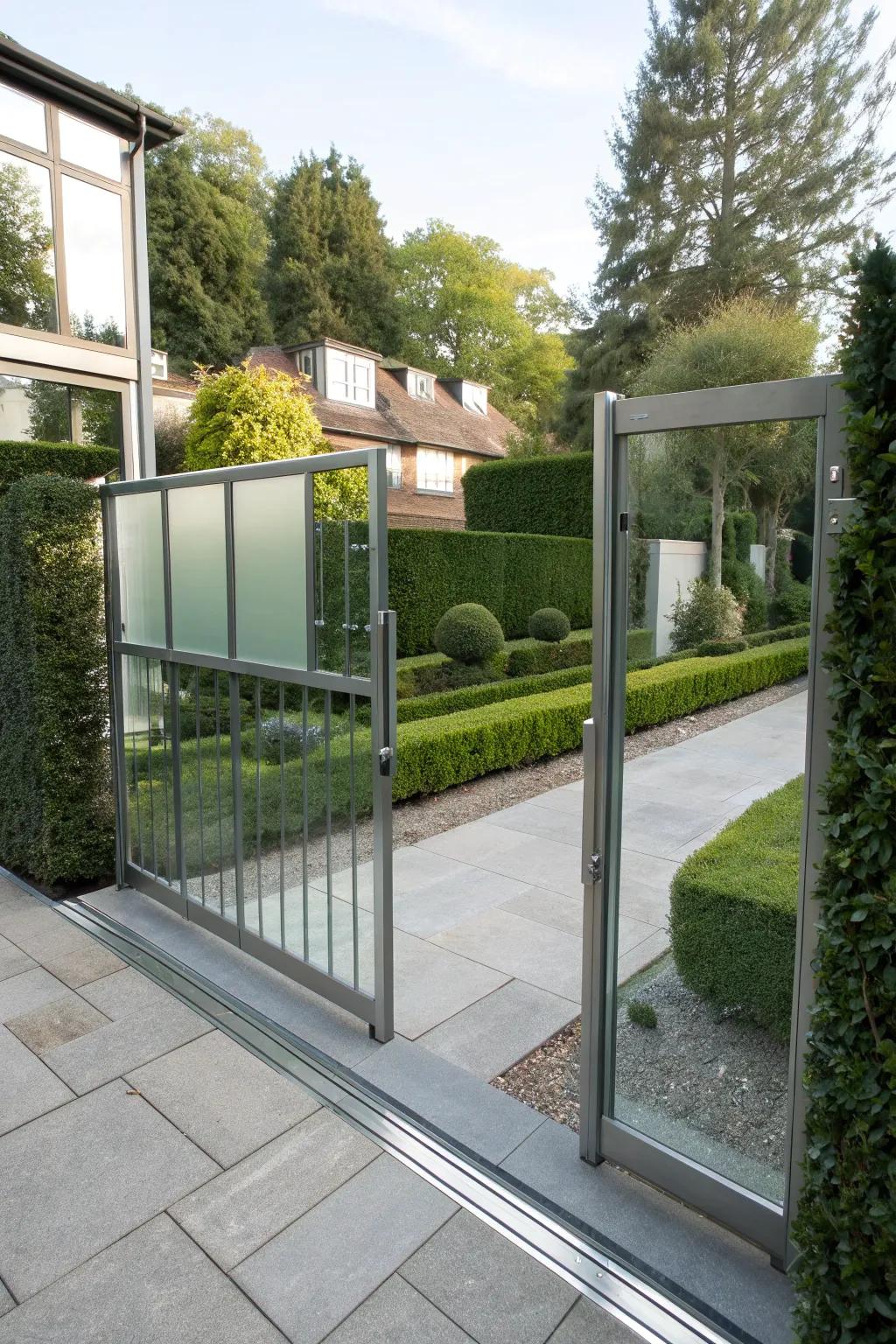 Metal and glass gate for a modern, airy look.
