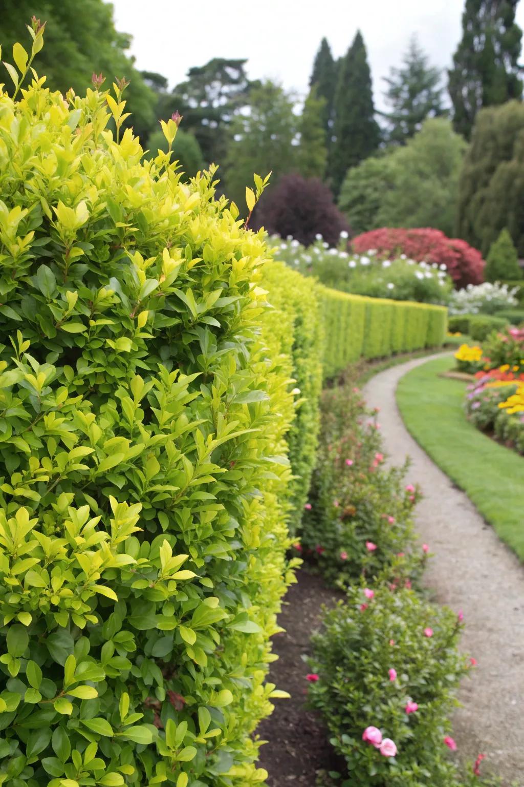 Griselinia hedges stay vibrant year-round.
