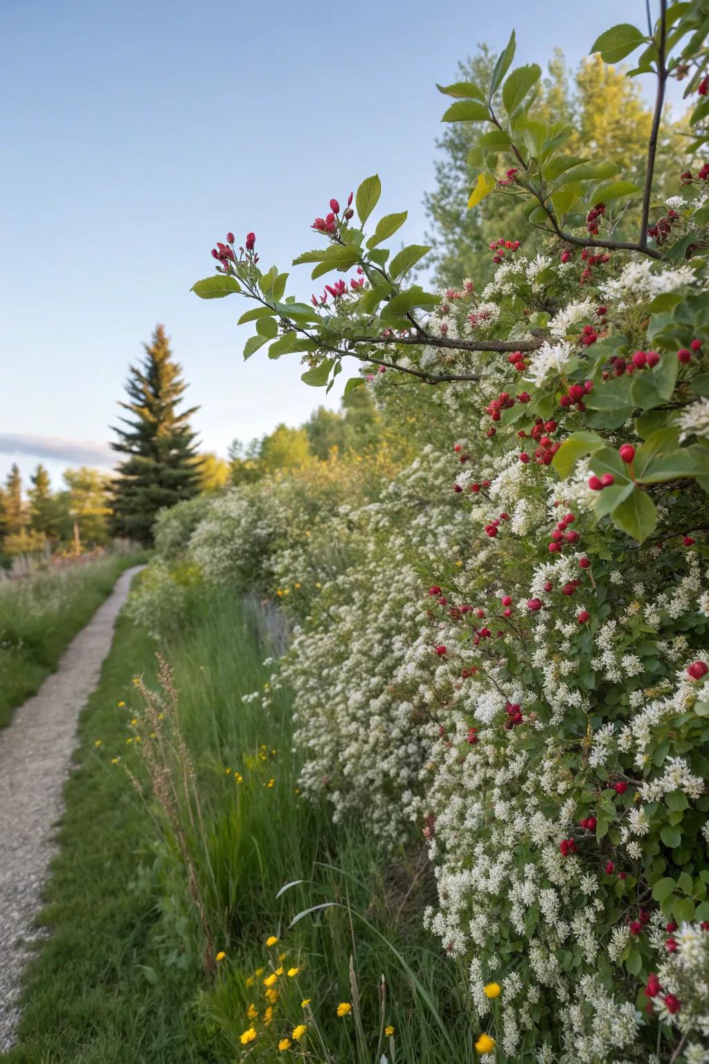 Serviceberry hedges attract wildlife with flowers and berries.