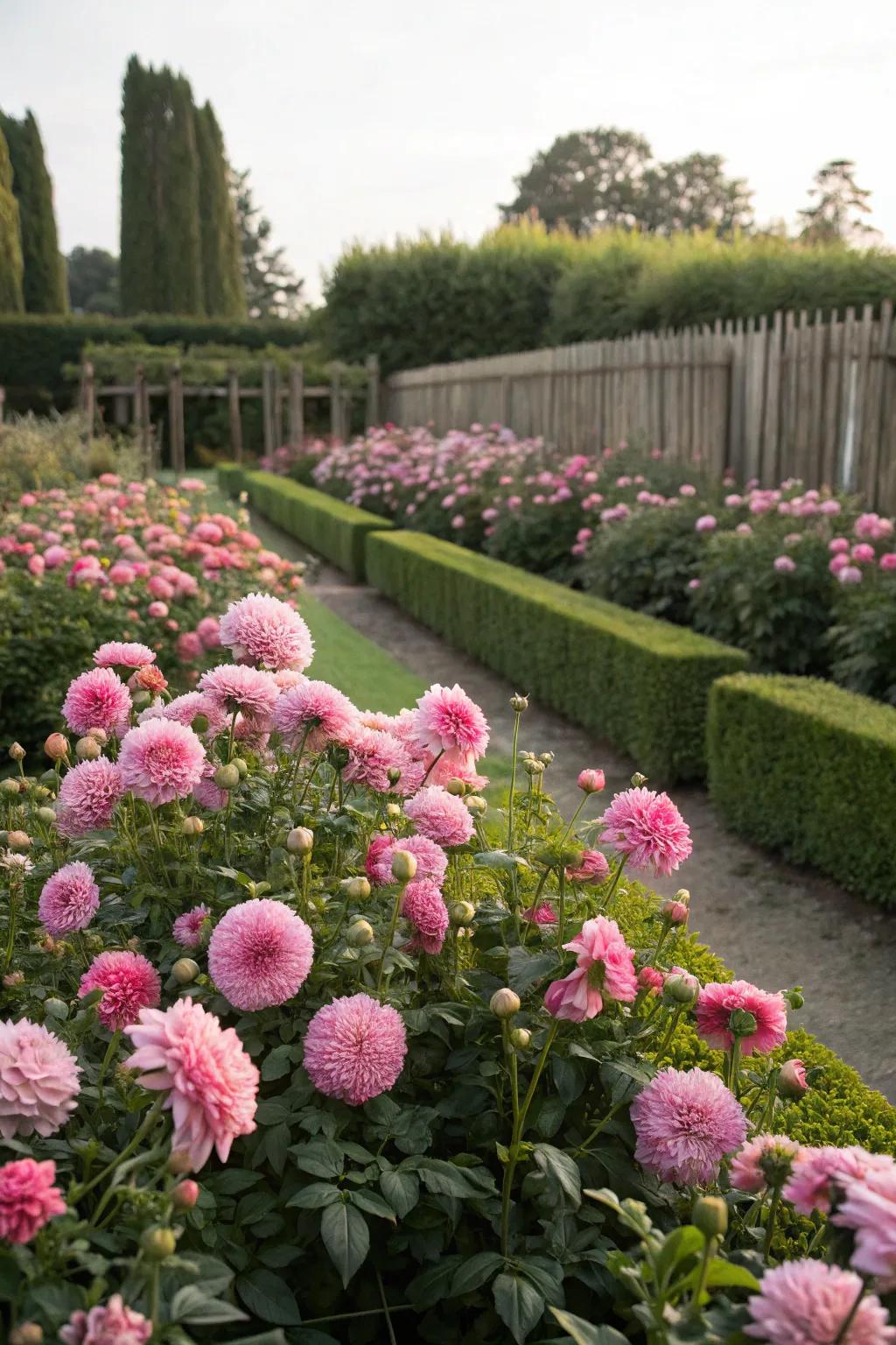 A dazzling showcase of pink flowers in a dedicated garden section.