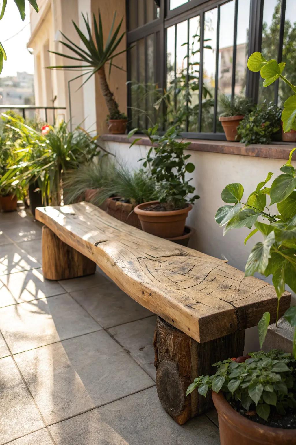 Embrace the natural beauty of a live edge bench for an eco-friendly touch.