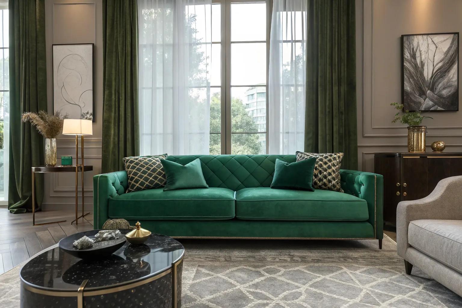 18+ Chic Emerald Green Sofa Living Room Ideas