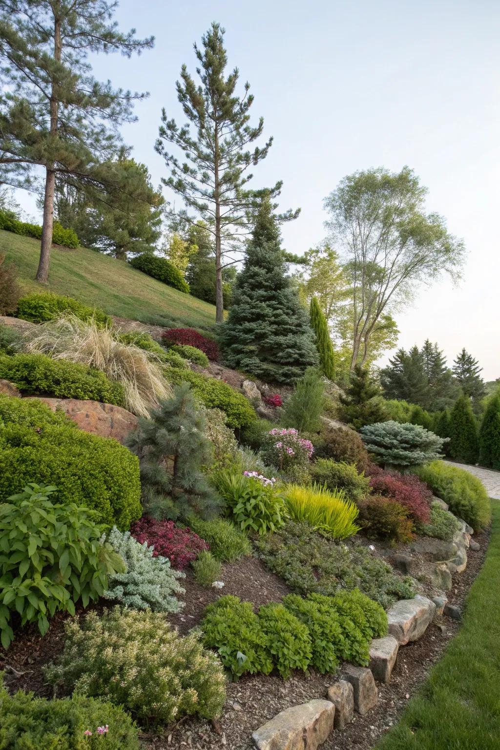 Layered plantings create a visually appealing and effective privacy barrier.