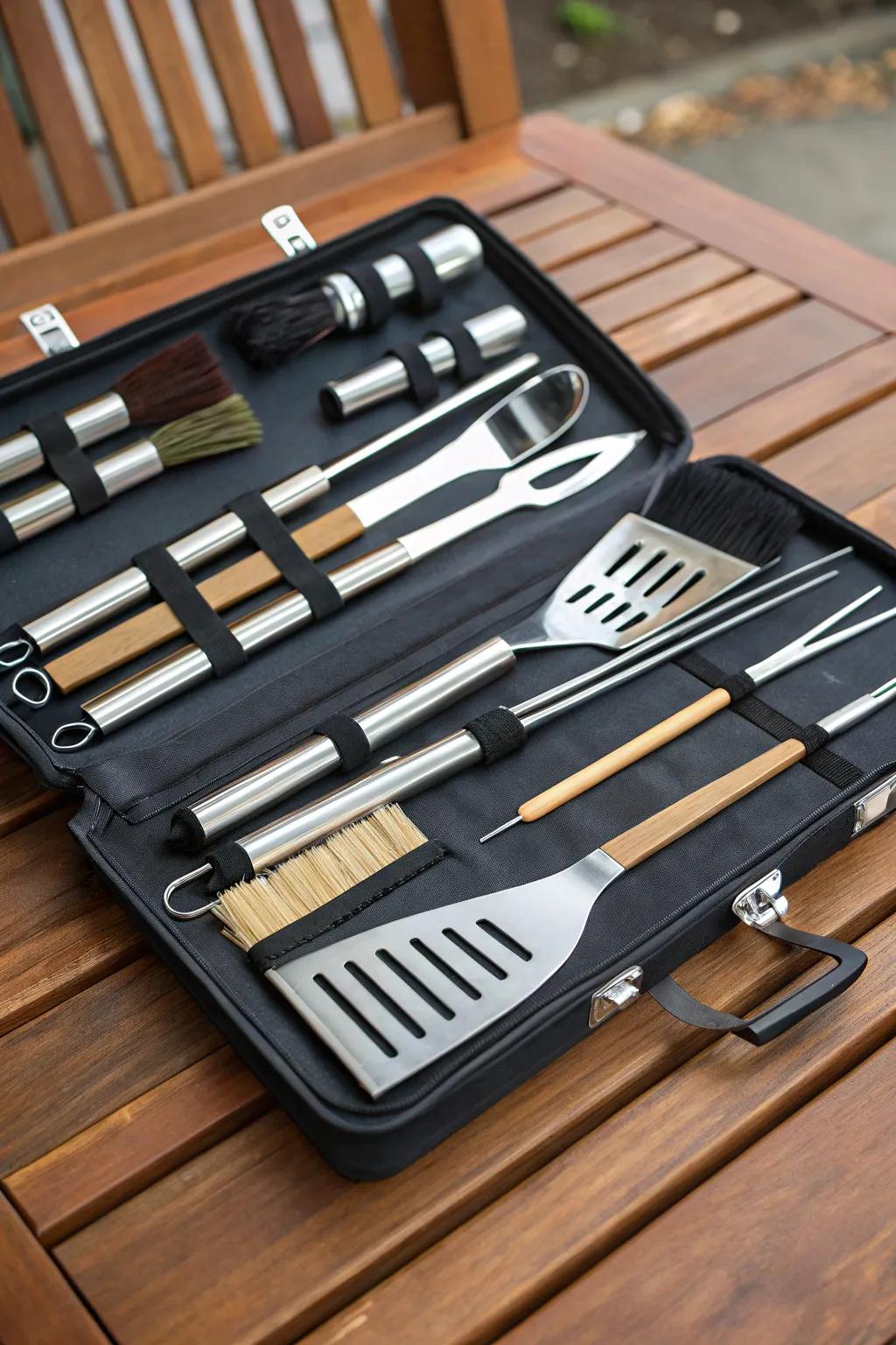 A BBQ tool set equips any griller with the essentials.