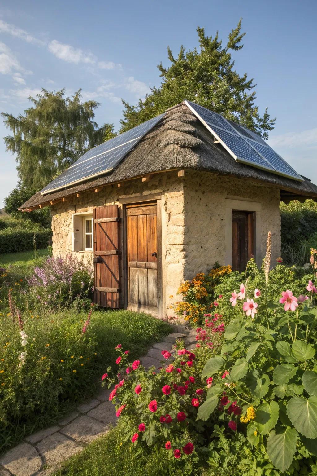 Solar panels enhancing both functionality and sustainability of a well house.