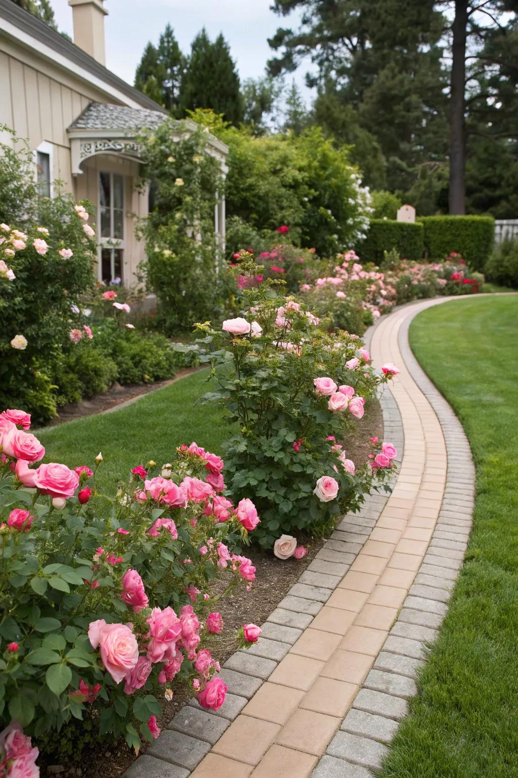Miniature roses create delightful garden borders.