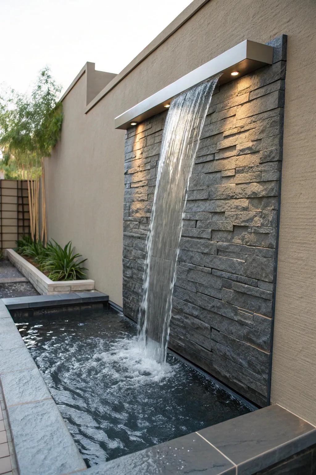 A wall-mounted waterfall combines style with space efficiency.