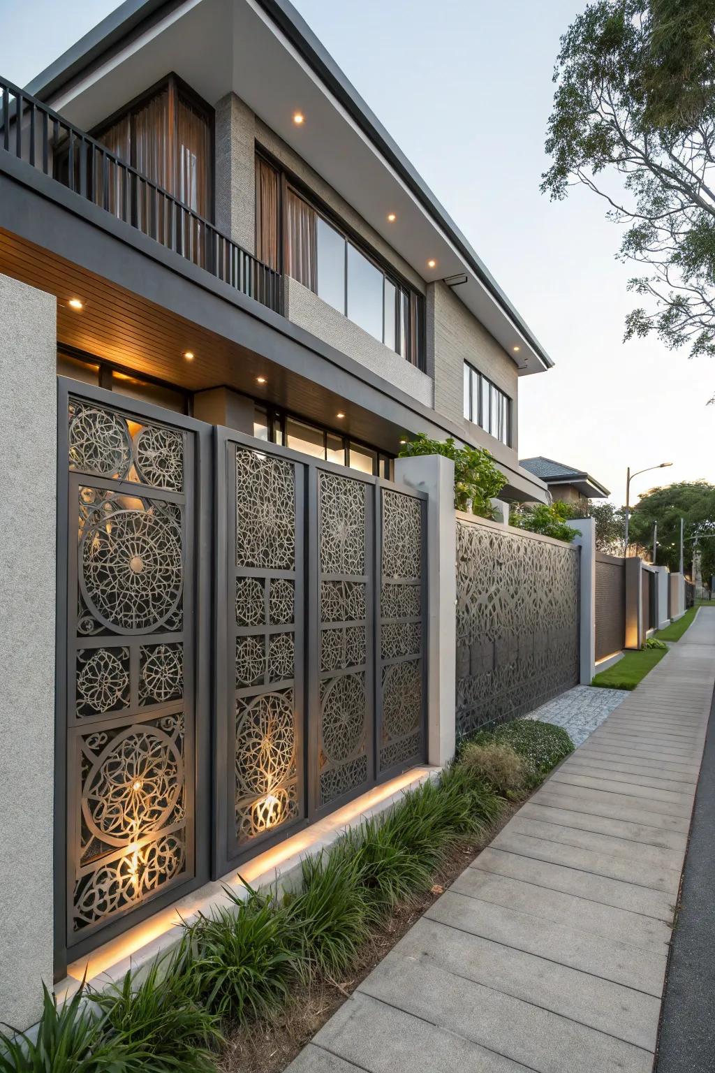 Artistic metal screens for a unique boundary wall.